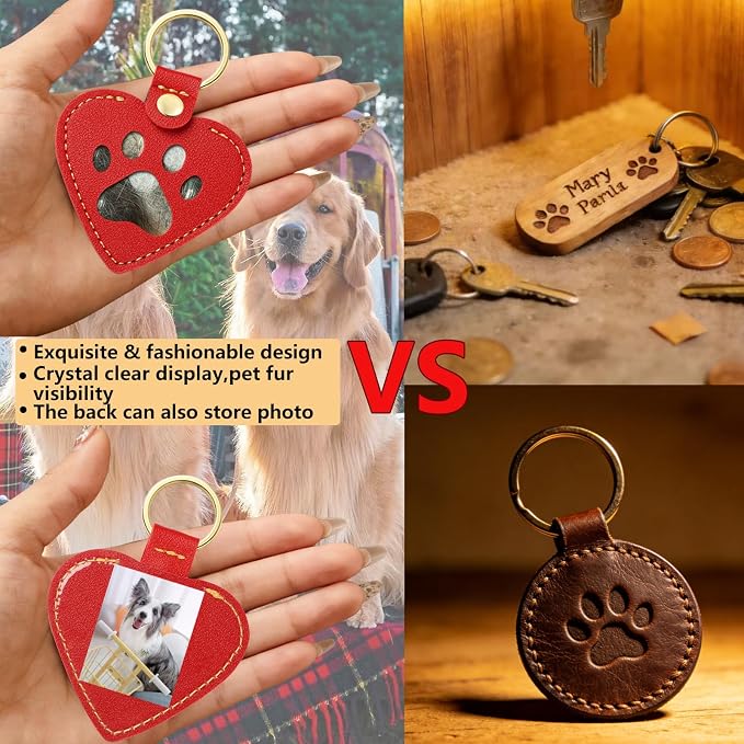 Pet Memorial Keychain for Dog: Heart Leather Keychain Holds 3g Pet Fur | LONANSHO Memory Pet Fur Keepsake Keychain - Holds 3g Pet Fur & 1.2" x 1.5" Photo - Memorial Gift for Dog Cat Owners
