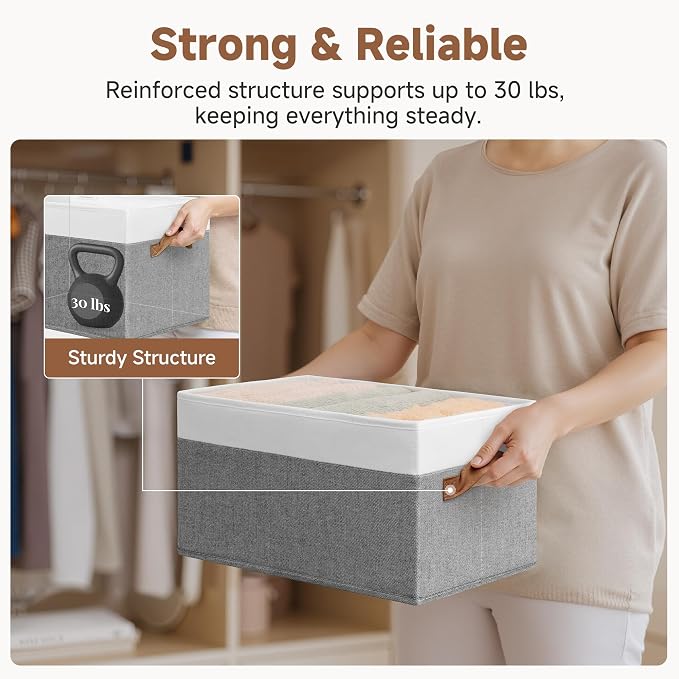 StorageWorks Closet Storage Bins, Gray&White, Large, 3-Pack | Fabric Shelf Baskets, Closet Organizers and Storage Basket, Foldable Storage Bins for Shelves, Clothes Storage Bins