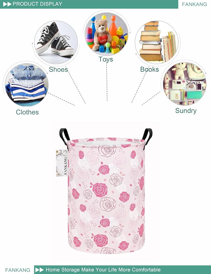 Roses Storage Bin Foldable Nursery Basket | Foldable with Waterproof PE Coating Organizer Bin for Kids Boys and Girls,Office,Bedroom,Clothes