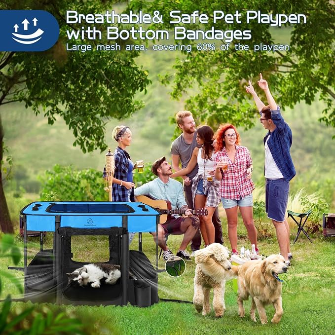 ROMANTIC BEAR Dog Playpen,Foldable Pet Puppy Cat Playpen,L(40"x32"x24") | Dog Crate with Upgrade Breathable Mesh and Durable 600D Oxford Cloth,Sturdy Dog Cage Indoor & Outdoor for Small Animals,Blue