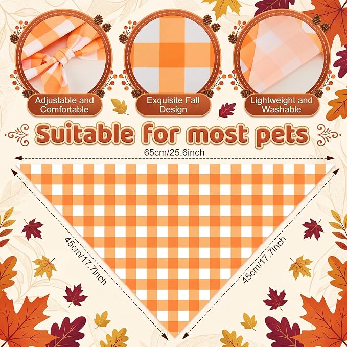 50 Pcs Fall Plaid Dog Bandanas Bulk Autumn Gingham Check Pattern | Triangle Kerchief Bibs Scarf Set for Pets Harvest Party Costume Photo Props Accessories, 25 Styles, 25.6 x 17.7 x 17.7 Inch