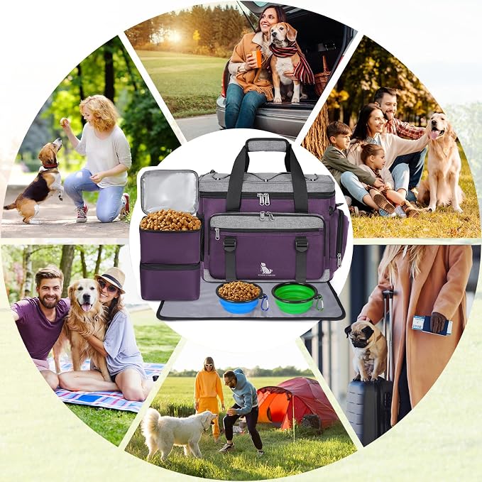 IGOLUMON Dog Travel Bag Large Waterproof Pet Travel Bags Set for Supplies | Weekend Travel Kit Tote Organizer Multi-Pocket Food Travel Bag with 2 Extra Large Food Containers, 2 Dog Bowls, 1 Feeding Mat