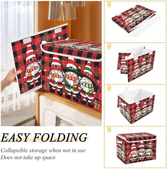 Christmas Gift Fabric Storage Bins with Lid Closet Storage Basket 40L | Decorative Storage Boxes, Foldable & Stackable, Dust-Proof Flip Top, Reinforced Handles, For Home & Dorm, Clothes & Toy Box