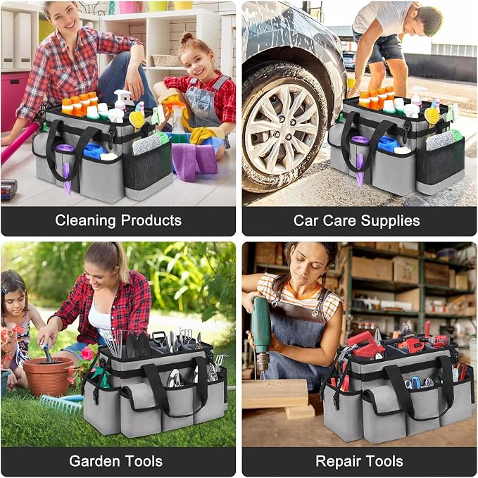 Cleaning Caddy,Cleaning Bag for Housekeepers,Cleaning Supplies Organizer with Handle,Gray