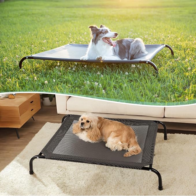 Cooling Elevated Dog Bed with Non-Slip Floor Protectors & Breathable Mesh, Raised Indoor & Outdoor Dog Cot Hammock, 34" L x 22" W x 8" Th, Small, Green