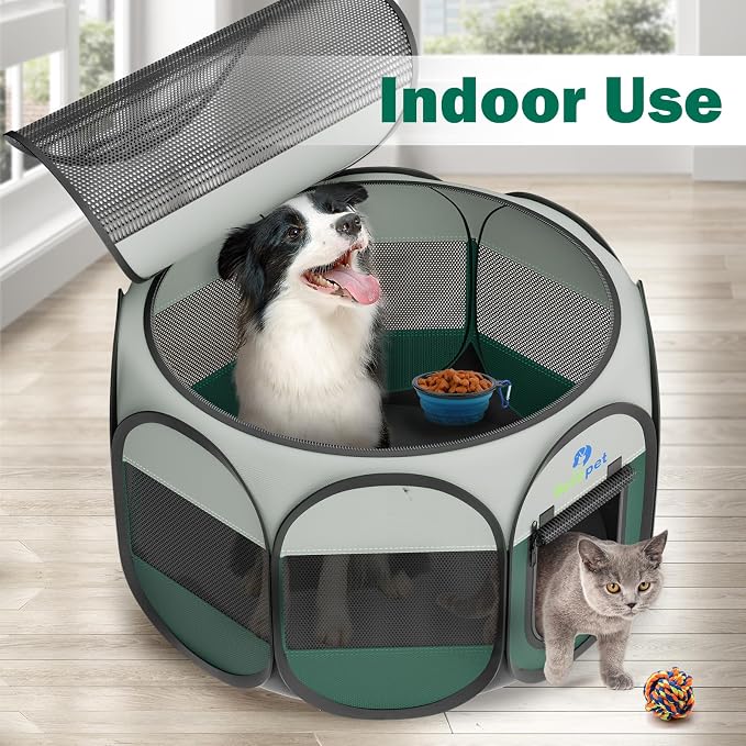 Medium Size: 36×36×23 Inches Dog Playpen with Bowl & Bag, Indoor & Outdoor