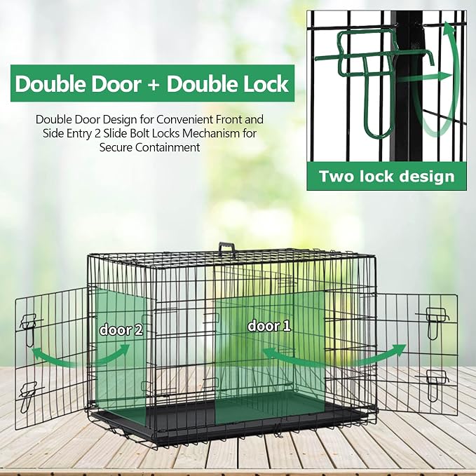 Heavy Duty Large Dog Crate, 48 Inch Dog Crates for Large Dogs, Metal Wire Folding Dog Cage with Removable Trays, Locks, Double-Door, Divider Panel, Handle, XXL Dog Crate Pet Crate (48 in, Black)