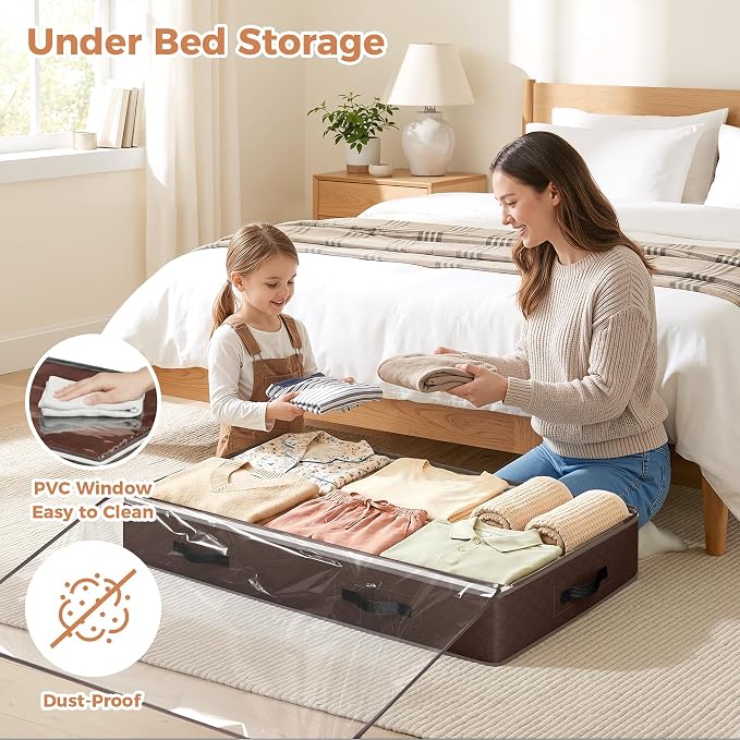 6 Pack 95L Under bed Storage Containers Brown | Underbed Storage Bags for Blankets, Towels, Comforter, Sweaters, Linen Sheets, Wrapping Paper