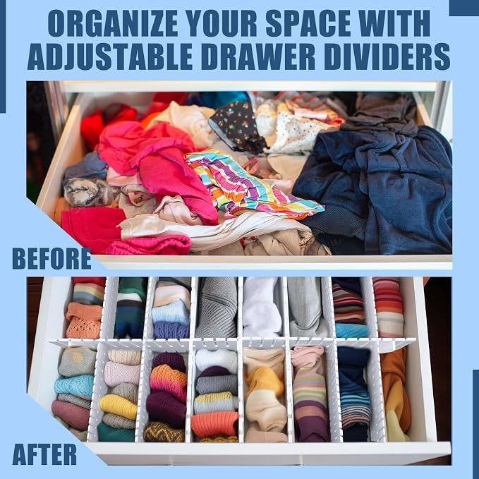15 Pcs 5.12 Tall Drawer Divider Adjustable Drawer Organizer,White | DIY Deep Storage Organizer Separator with Fixed Buckle for Underwear Socks Dormitory Office Kitchen Bedroom