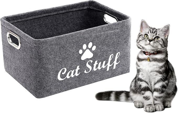 Cat Apparel & Accessories/Cat Toys/Pet Supplies Storage Basket/Bin with Handles, Collapsible & Convenient Storage Solution for Office, Bedroom, Closet, Toys, Laundry(Grey)