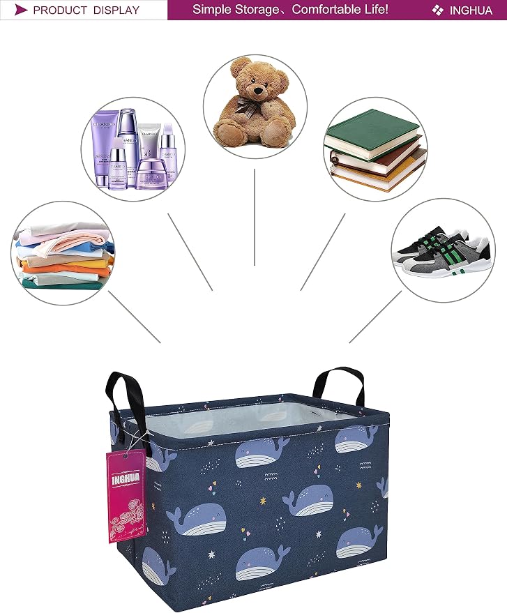 Rectangular Whale Storage Basket | Gifts Bag for Toys,Books,Clothes,Gifts,Pets-Perfect for Home,Office,Nursery,Dorm,Shelf