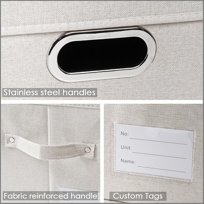 Large Collapsible Storage Bins with Lids [3-Pack] Fabric Foldable Storage Boxes Organizer Containers Baskets Cube with Cover for Home Bedroom Closet Office Beige(17.3x11.8x11.8)