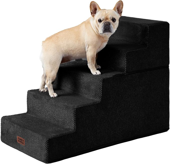 EHEYCIGA Dog Stairs for High Bed 25" H, Extra Wide Dog 5-Step, Black | Pet Steps for Small Dogs and Cats for Bed, Non-Slip Balanced Pet Ramp Indoor