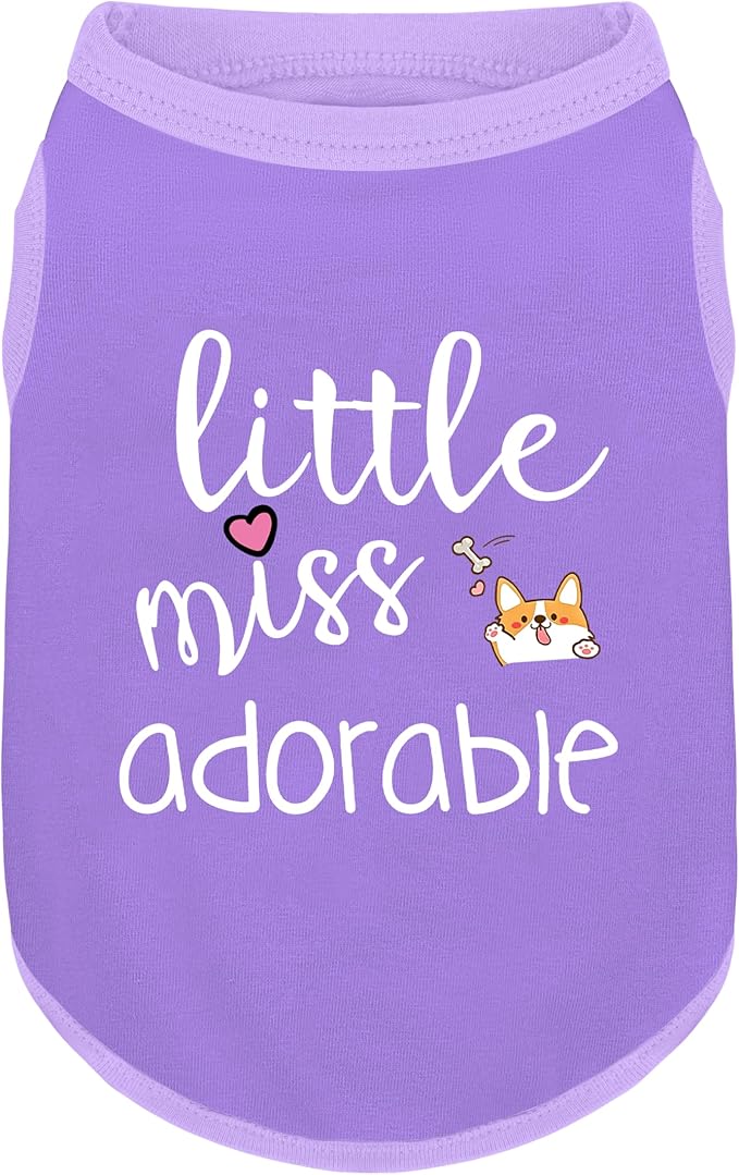 Cotton Dog Shirt with 'Little Miss Adorable' Corgi Head Print, Soft & Breathable Pet Apparel for Small, Medium, and Large Dogs, All-Season Sleeveless Vest, Cute and Comfortable Dog Outfit.Purple 2XL
