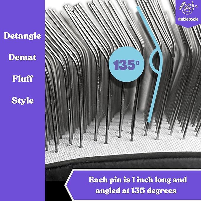 Dog Slicker Brush - Grooming Designed for All Poodles and Doodle Mixes – Fluff, Style, Detangle, and Demat – Ergonomic Handle Design – Angled Brush Pins that are Safe and Effective