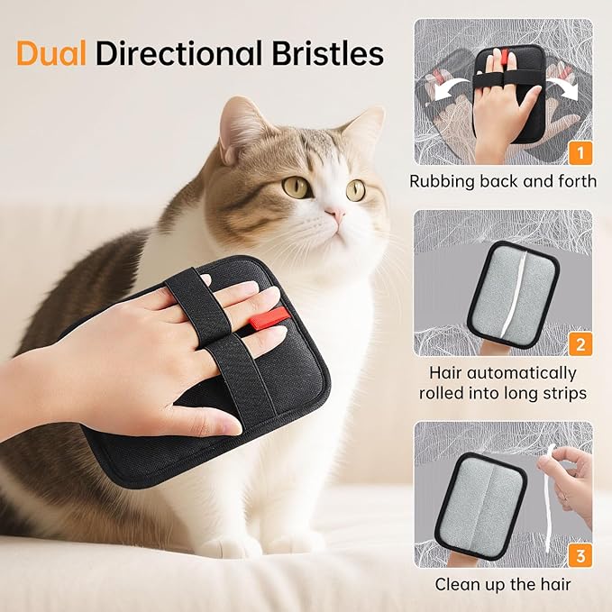 2 Pcs Pet Hair Removal Gloves, Reusable Electrostatic Pet Cat Dog Hair Remover Grooming Gloves Brush Tool for Couch, Furniture, Carpet, Car Seat (2 Pcs Black)