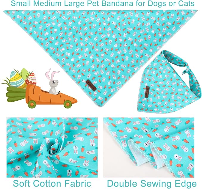 Easter Dog Bandana, Easter Triangle Bid Scarf for Small Medium Dog, Cotton Pet Kerchief for Girl Boy Dogs or Cats, Cute Carrot & Rabbit Dog Bandana, Comfortable Easter Dog Bandana