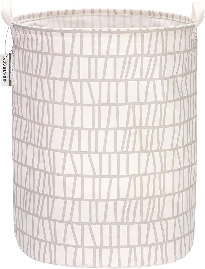 Sea Team Large Canvas Laundry Basket with Handles, Gray Branches | Collapsible Fabric Laundry Hamper, Closet Shelf Organizers, Containers for Clothing, Blankets, Toys, Bedding, 19.7 x 15.7”