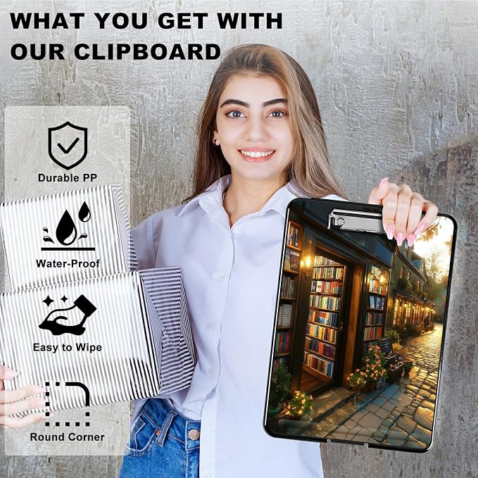 Heavy Duty Storage Clipboard, Slim Nursing Clipboard with Internal Pen Case, Portable File Organizer Case for A4 Letter Size Paper Office Medical Professionals, Flower Library