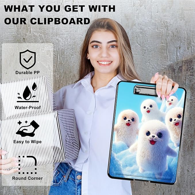 Heavy Duty Storage Clipboard, Slim Nursing Clipboard with Internal Pen Case, Portable File Organizer Case for A4 Letter Size Paper Office Medical Professionals, Snow Sea Lion