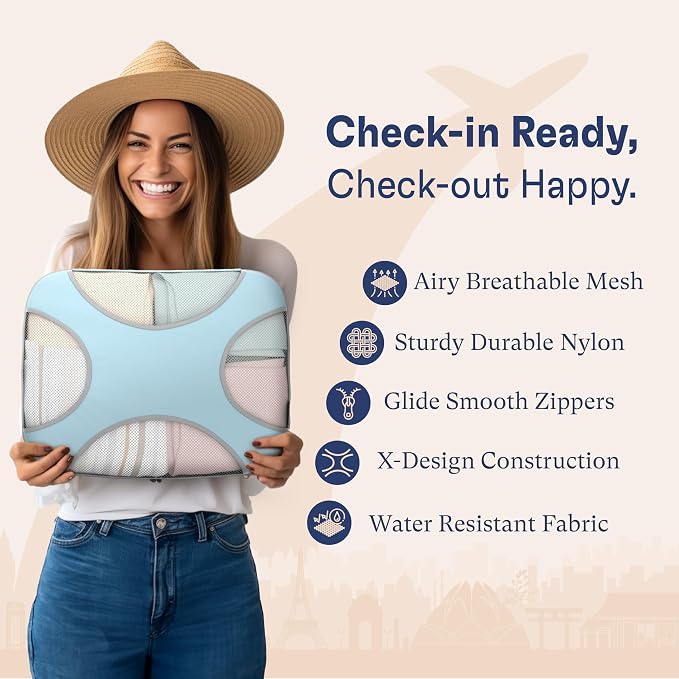 Shacke 8 Set Packing Cubes for Travel, Shoe & Toiletry Bags (Sky Blue) | Complete Suitcase Organizer Bags Set: 4 Luggage Packing Cubes + Laundry, Shoe, Toiletry & Accessories Bags for Any Trip