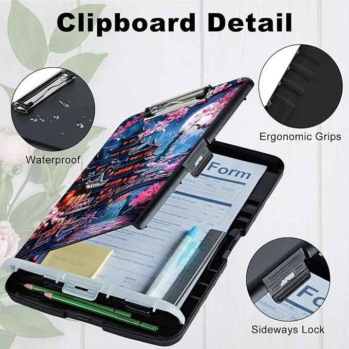 Cherry Blossom House A4 Clipboard with Storage Pen Holder, Clipboards Organizer Nursing Clipboard Foldable File Folder Plastic Clipboard Folio Clip Board for Office Students Classroom
