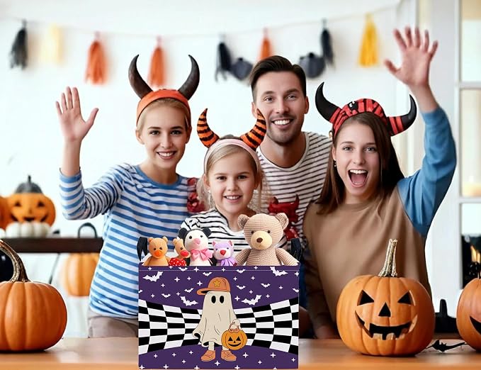 Large Halloween Themed Candy Gift Boo Basket for Kids Baby Personalized Adults Storage Bin Fall Decor(Baseball Hat Grid Spooky)