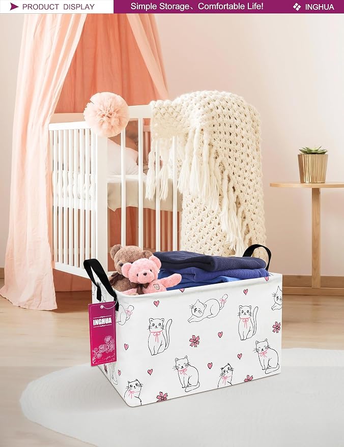 Rectangular Love cat Storage Basket | Gifts Bag for Toys,Books,Clothes,Gifts,Pets-Perfect for Home,Office,Nursery,Dorm,Shelf