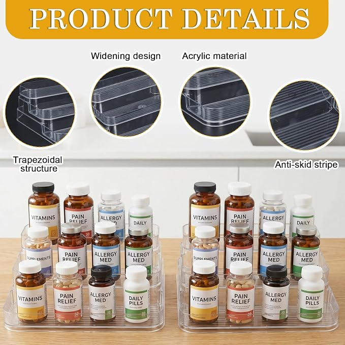 Medicine Cabinet Organizer 3 Tier Plastic Spice Organization for Cabinet Vitamin Organizer Countertop Step Shelf Makeup Organizer Countertop for Bathroom Kitchen Pantry Home Storage