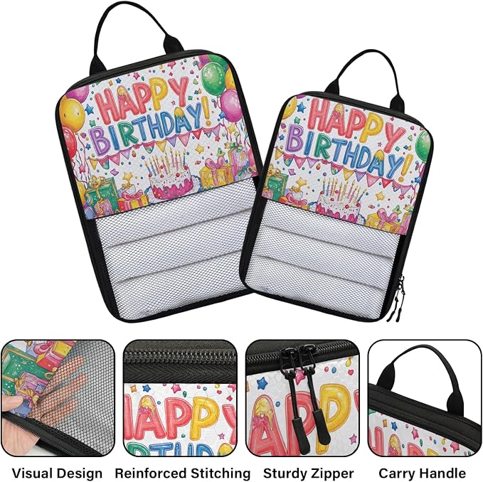 Happy Birthday 6 Set Compression Packing Cubes Colorful Balloons Expandable Packing Organizer for Travel Accessories Luggage Suitcase Bag