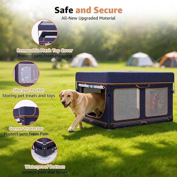 LOOBANI Foldable Dog Playpen Outdoor, 1 Min Setup, 43.3"x43.3"x27.1" | Pet Puppy Playpen Indoor With Cover,Waterproof Bottom & Bag, Portable Dog Fence For Yard, RV Camping,Travel,Blue+Yellow