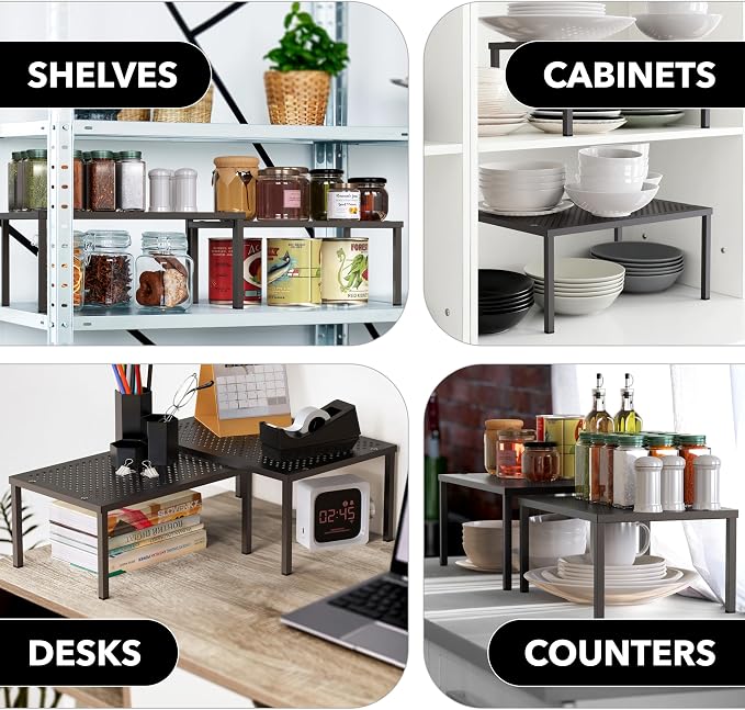 Simple Houseware Cabinet Counter Shelf Organizer w/Steel Surface, Bronze | Expandable & Stackable 9" D x 12.75" W x 5.9" H