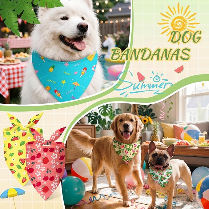 Abbylike 50 Pcs Summer Hawaiian Dog Bandanas Bulk, Tropical Fruits
