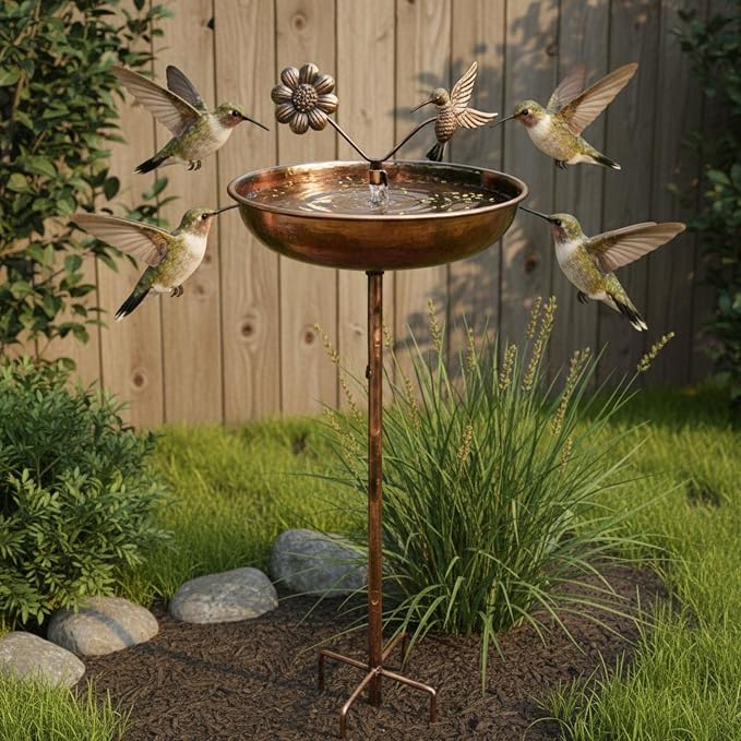 Bronze Bird Bath Basin Feeder Stand Wrought Iron Outdoor Bowl Pedestal with Flower Accents for Birds to Drink Bathe and Gather Suitable for backyards patios lawns and Flower beds