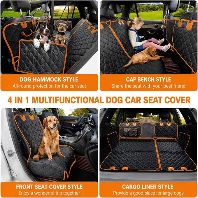 Dog Car Seat Cover for VW Caddy Transporter Crafter, Back Seat Pet Car Hammock with Side Flaps, Water & Scratch Resistant, Non-Slip Design with Breathable Mesh Window,A