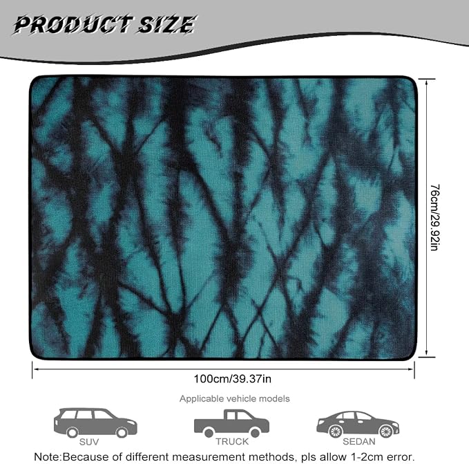 Howilath Heavy Duty Car Trunk Mat Non-Slip & Dustproof Teal Tie Dye Rear Trunk Protection with Anti-Slip Backing Auto Interior Accessory