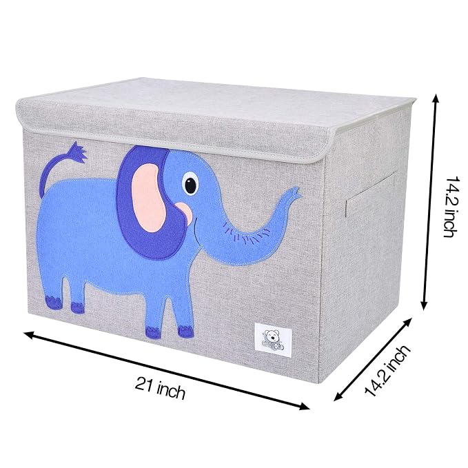 Large Toy Box Storage with Lid, Foldable Fabric Toy Chest Storage for Kids | Toy Organizer Basket, Collapsible Animal Print Storage Bin for Toddlers, Boys and Girls, Playroom, Baby Nursery (Elephant)