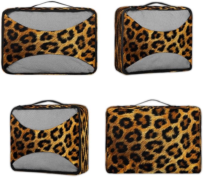 4 Set Packing Cubes for Travel, Animal Print Leopard Skin Packing Cubes for Women, Travel Luggage Packing Organizers, Packing Cube Set, Leopard Print