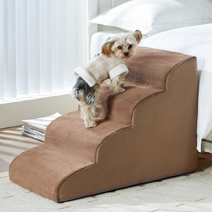 LEXTRO Dog Stairs for Bed, 4-Steps Dog Ramp for Bed, Pet Stair with Highly Supportive Foam and Non-Slip Bottom, Pet Stairs for Large Dogs and Medium Dogs (High 19.7 Inch)