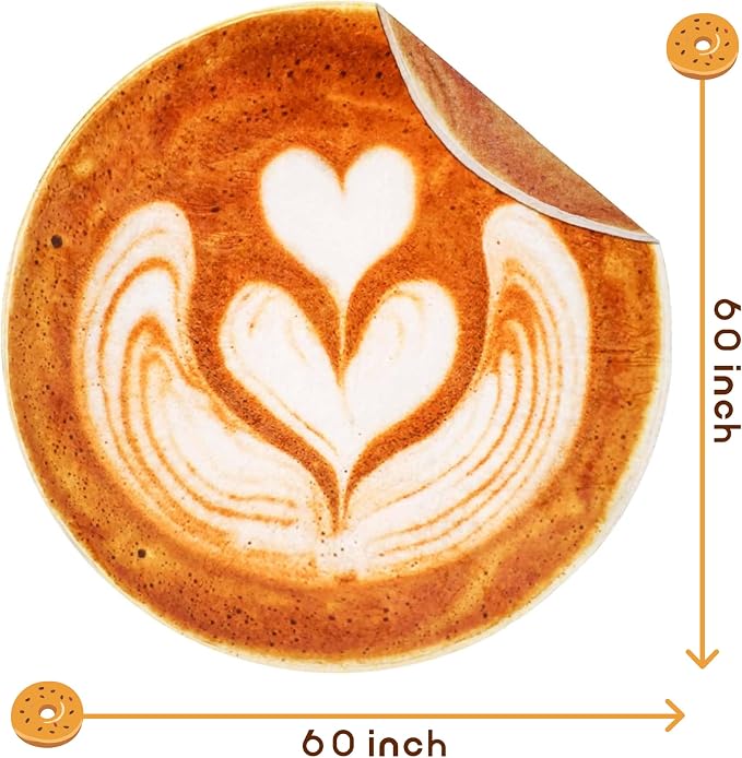 Bnuitland Love Coffee Latte Blanket, 300 GSM Double Sided Giant Realistic Funny Gift Throw for Sofa Bed, Super Soft Novelty Food Blanket for Kids/Pets and Adults