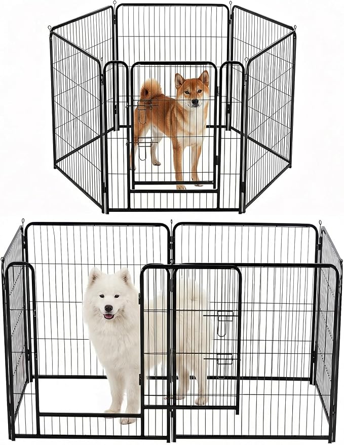 NEWBULIG Indoor Dog Playpen 6 Panels 32 Inch, Metal Foldable Dog Fence | Heavy Duty Exercise Pet Pen, Foldable Portable, Outdoor RV Camping, Yard Garden, Medium Dogs
