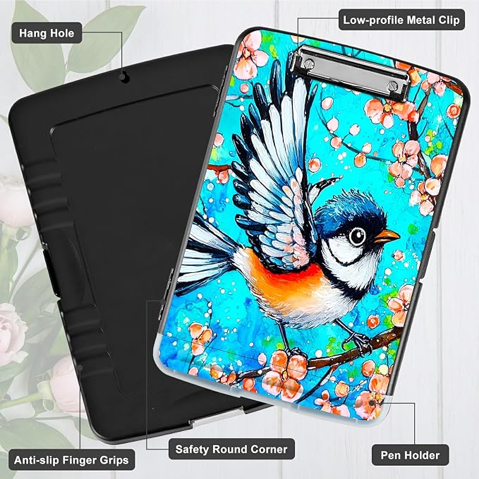 Blue Hummingbird A4 Clipboard with Storage Pen Holder, Clipboards Organizer Nursing Clipboard Foldable File Folder Plastic Clipboard Folio Clip Board for Office Students Classroom Doctor