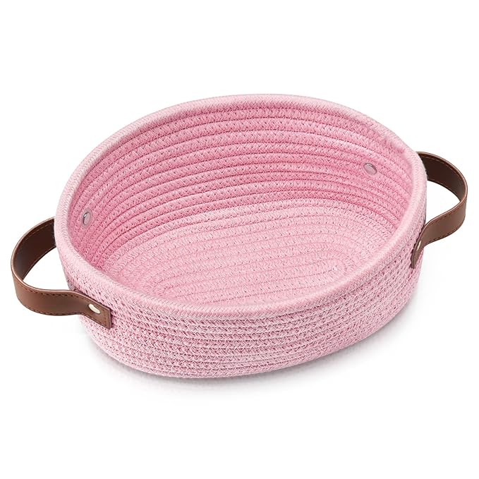 ABenkle Mini Woven Cotton Rope Storage Basket - Oval Decorative Shelf Gift Basket for Nursery, Empty - 9.4" x 5.9" x 3.9