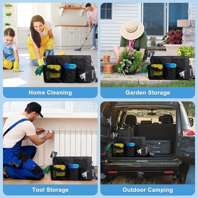 Large Cleaning Caddy Organizer, Adj Straps & Board Dividers | Heavy-duty Waterproof Nylon Fabric, Handle, Removable Divider, Tool Bags for Housekeepers, Car detailing