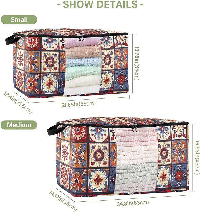 Generic Beige Mexican Tiles Clothes Storage Bag Bins 2 Pack Foldable Storage Containers Large Closet Organizer with Zipper Storage Cubes for Pillows Clothing Comforters 95L, g355896794p976c1037s2358