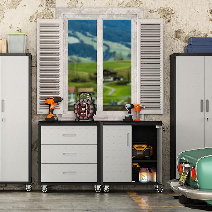 3 Drawer Metal Mobile Garage Tool Storage Cabinet with Wheels,Gray | Heavy Duty Rolling Tool Cabinets,Metal Storage Cabinets ,Assembly Required