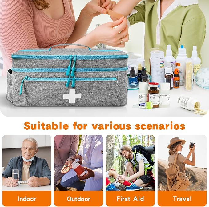 Boczif First Aid Bag Empty, Emergency Kit Bag(Grey with shoulder strap) | Pill Bottle for Emergency Trauma Medical Kits Supplies Waterproof, Ideal for Home, Travel, Outdoor