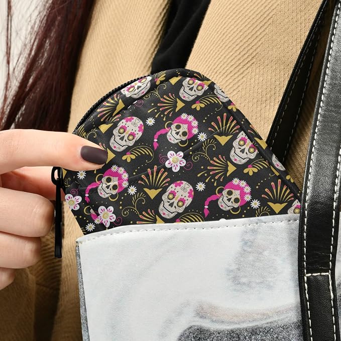 Paisley Flower Sugar Skull Pill Box 7 Day Pill Case Travel Pill Organizer Bag with Zipper Portable Weekly Case Compact Size for Vitamin Supplement Holder