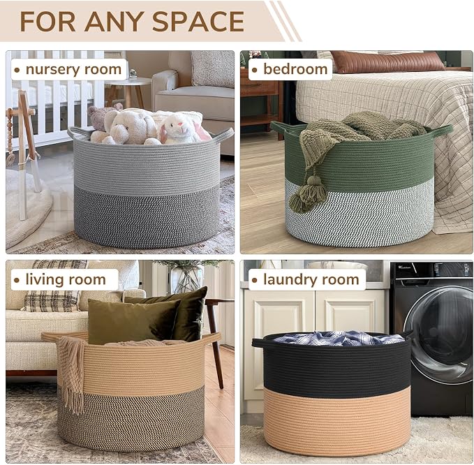 INDRESSME 115L Extra Large Woven Wicker Blanket Basket Living Room | Wicker baskets for organizing shoe, dog toys & pillows. For living room bedroom or nursery decor. soft-touch with handles