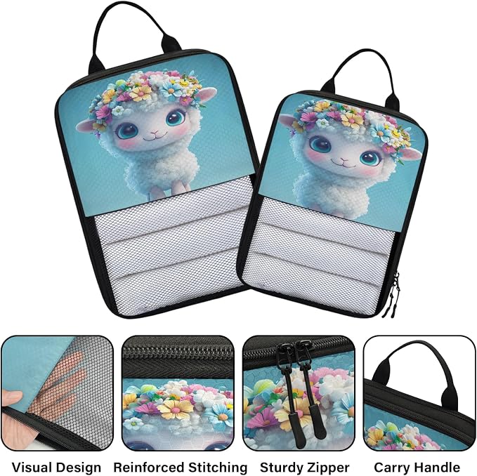 Cute Sheep 6 Set Compression Packing Cubes Animal Expandable Packing Organizer for Travel Accessories Luggage Suitcase Bag